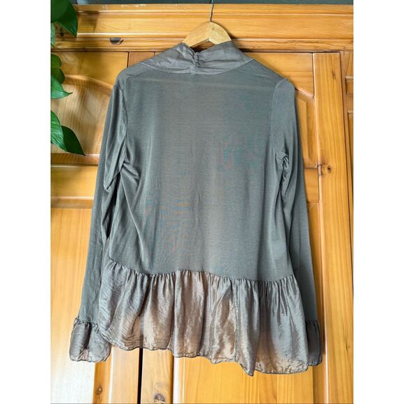 Piazza del Tempio Made in Italy Silk Blend Ruffle Hem Cardigan – Taupe, Size M - Picture 4 of 11